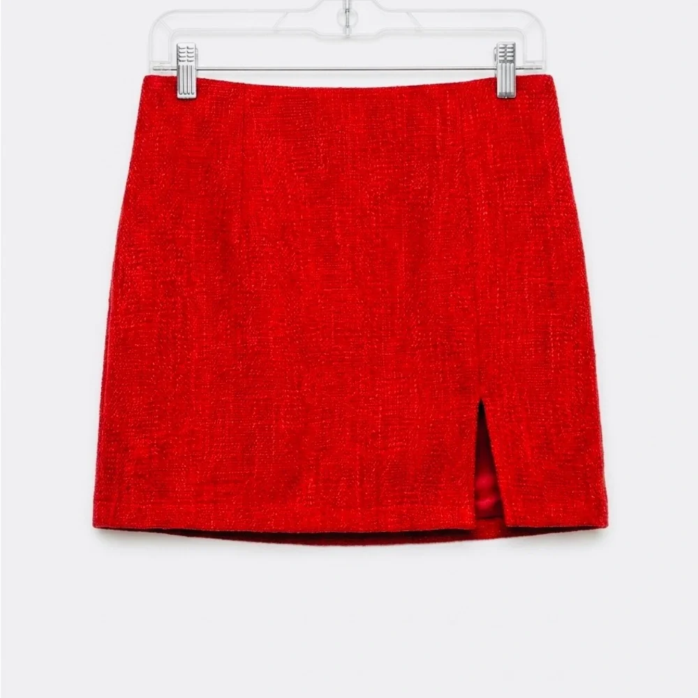 SHEIN red textured tweed two-piece skirt suit set size large